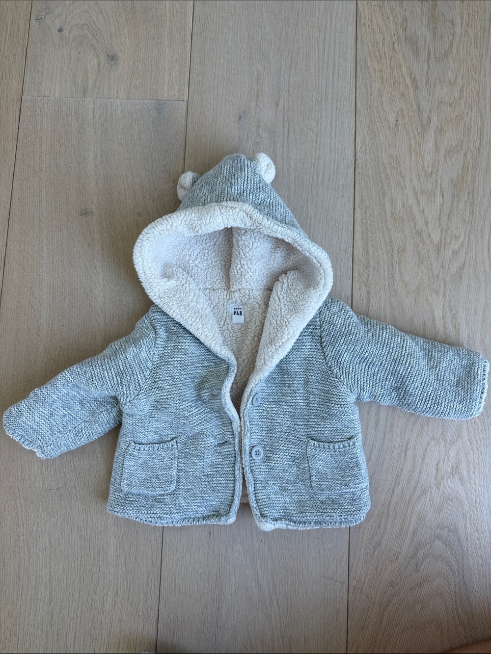 Like New 3-6mo Cozy Sherpa-Lined Baby Hooded Jacket - Light Heather Grey